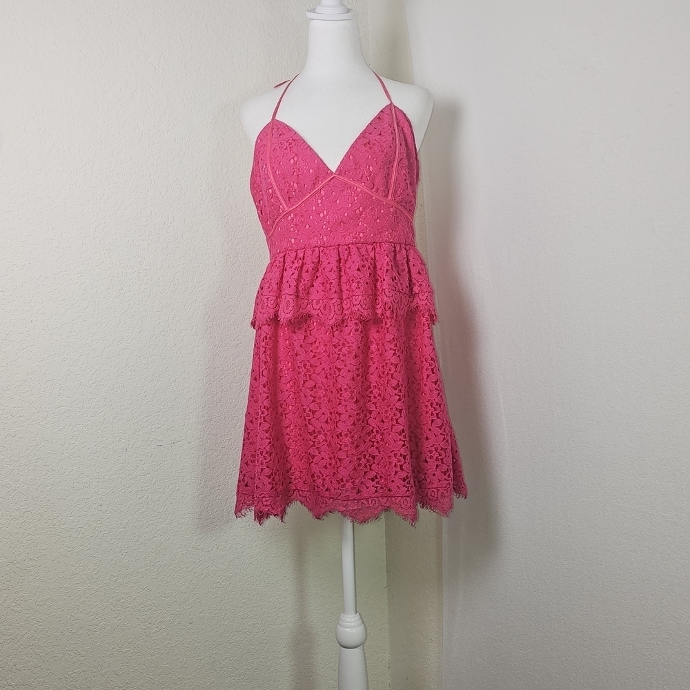 Lovers and Friends Hot Pink Lace Mini Dress Size M Flirty, feminine
